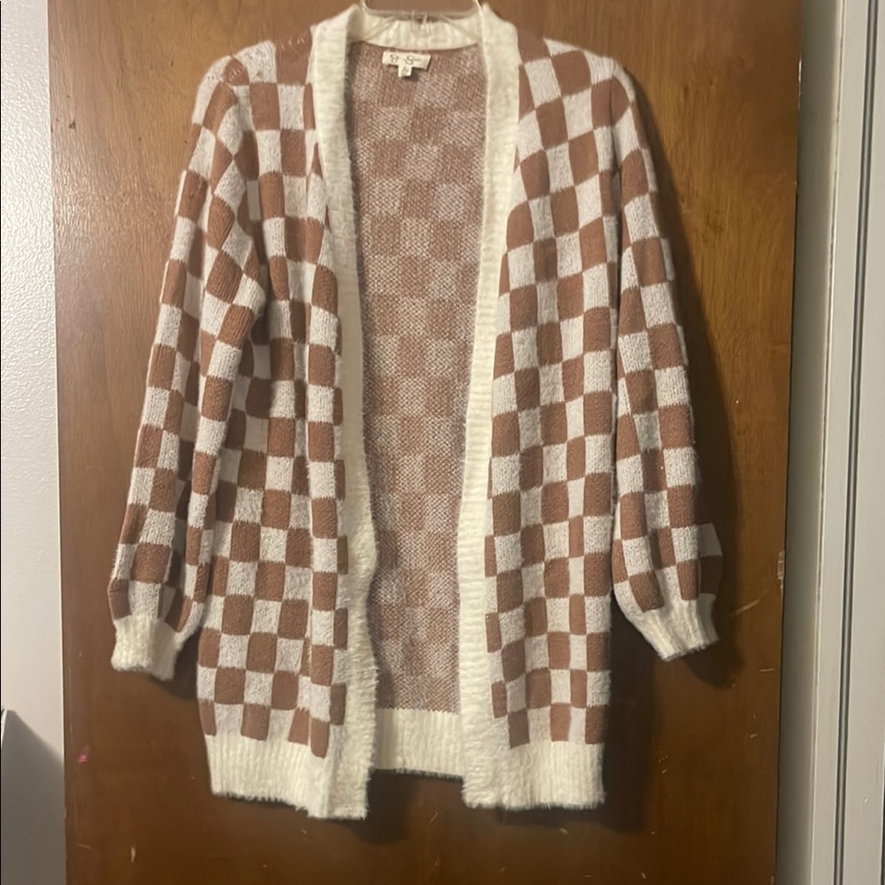 Jessica Simpson Brown and Cream Checkered Cardigan